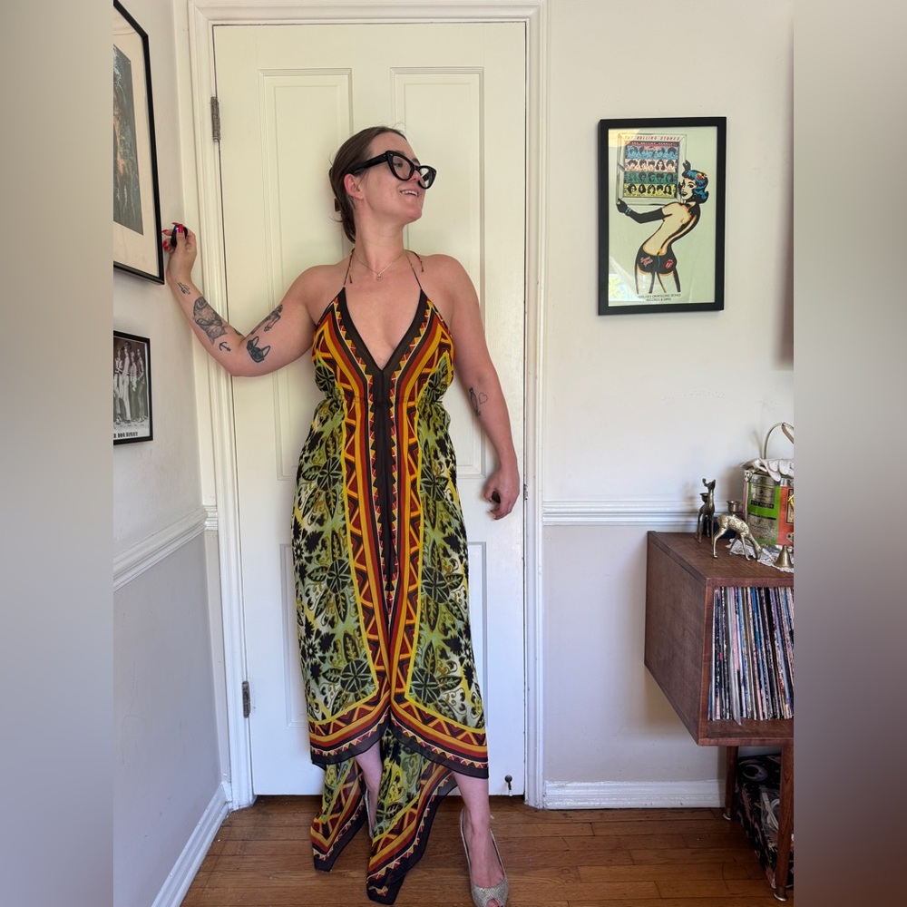 90s Vintage Nicole Miller Studio Silk Scarf Style Dress Sz 8